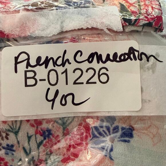 French Connection Top Womens 2 White Pink Multi Floral Chiffon Raw Edge Tank - Picture 8 of 9